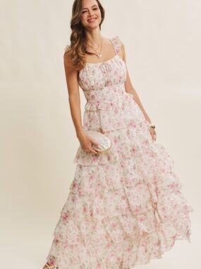Garden Tiered Ruffle Maxi Dress With Smocked Back